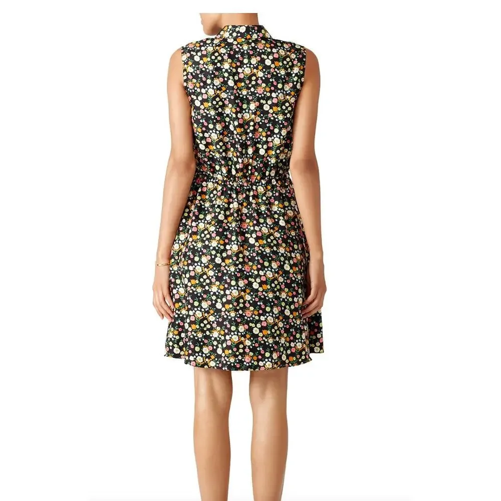 Tory Burch Ryder 100% Silk Floral Shirt Dress Navy Multicolor Size 4 Midi